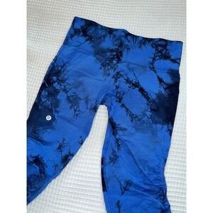 Lululemon Ebb to Street Tight Women 8 Blue Tie Dye Ruched Crop Leggings